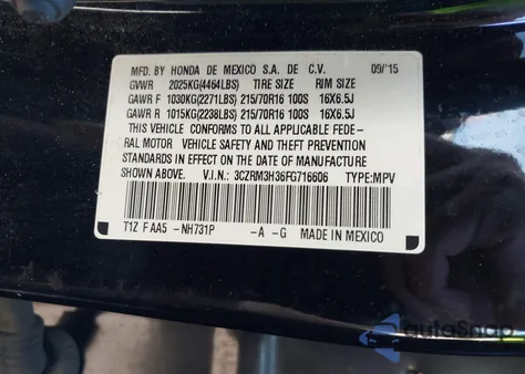 2015 Honda Cr-V Lx z USA, uszkodzony, nr VIN 3CZRM3H36FG716606